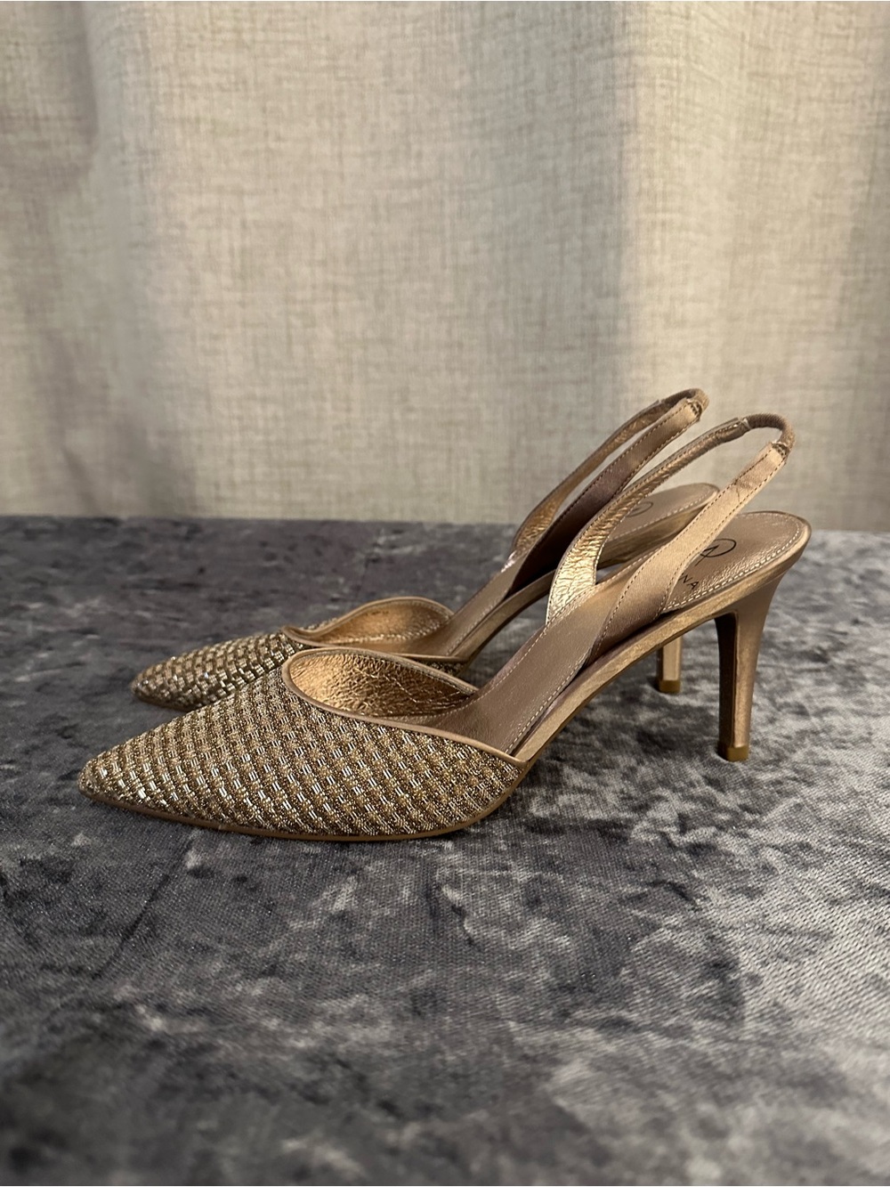Adrianna Papell Metallic Gold Pointed Slingback Heels